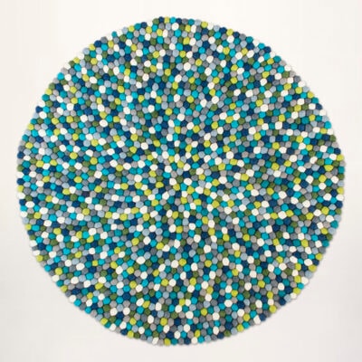 Kugletæppe i blå og grønne farver fra Nepal